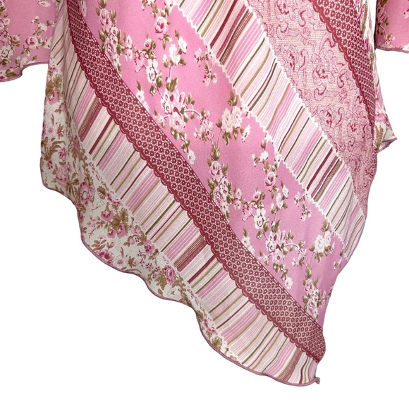 Vintage Pink Floral Asymmetric Sheer Tunic Top Fairy Grunge Fashion Bug Size S - Picture 6 of 11